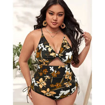 Printed Plus Size One-Piece –  Adjustable V-Back