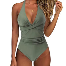 Loly Solid Color Halter One-Piece Swimsuit