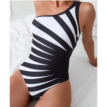 Luxe One-Shoulder Striped Swimsuit