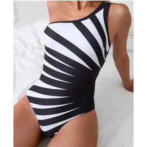 Luxe One-Shoulder Striped Swimsuit
