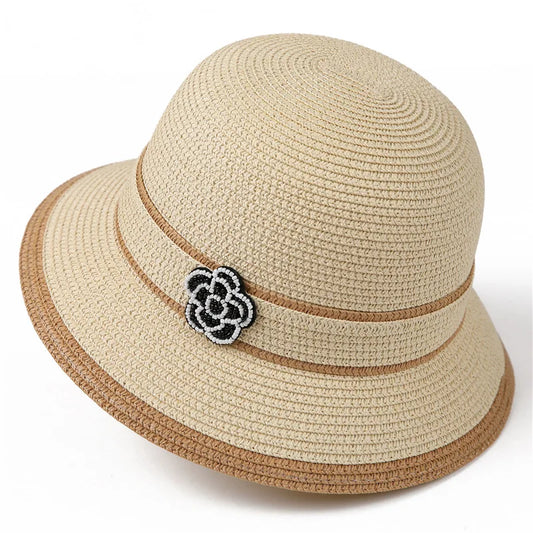 Women's Wide-Brim Straw Sun Hat — Oversized Bow
