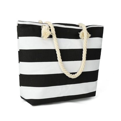 Striped Canvas Beach Tote with Rope Handles