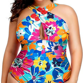 Plus Size Cross-Front One-Piece Swimsuit – Chic Black Elegance