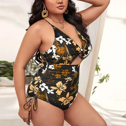 Printed Plus Size One-Piece –  Adjustable V-Back