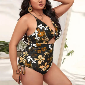 Printed Plus Size One-Piece –  Adjustable V-Back