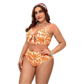 Orange Floral Plus Size Bikini