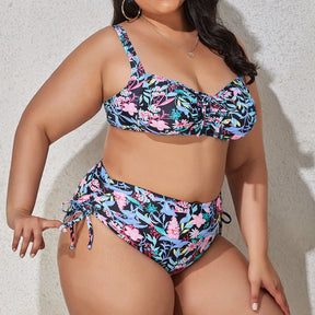 Plus Size Solid One-Piece – Classic V-Neck Ruffle Trim