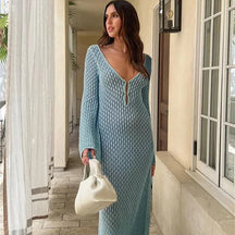 Aura Serena – Long Sheer Knit Cover-Up Dress