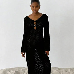 Aura Serena – Long Sheer Knit Cover-Up Dress