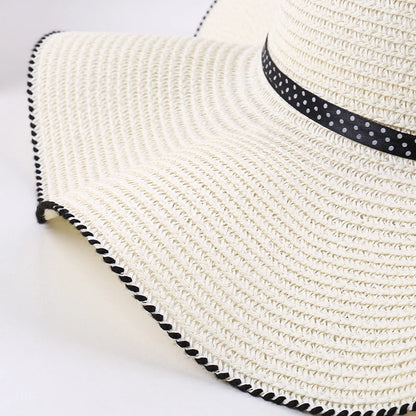 Women's Wide-Brim Sun Hat — Wavy Edge &amp; Sheer Bow