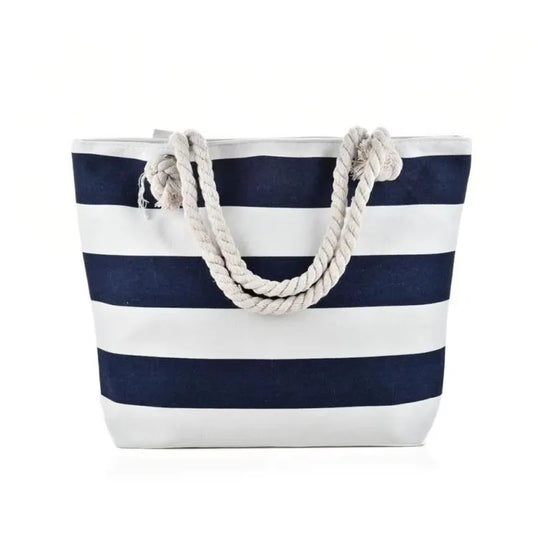 Striped Canvas Beach Tote with Rope Handles