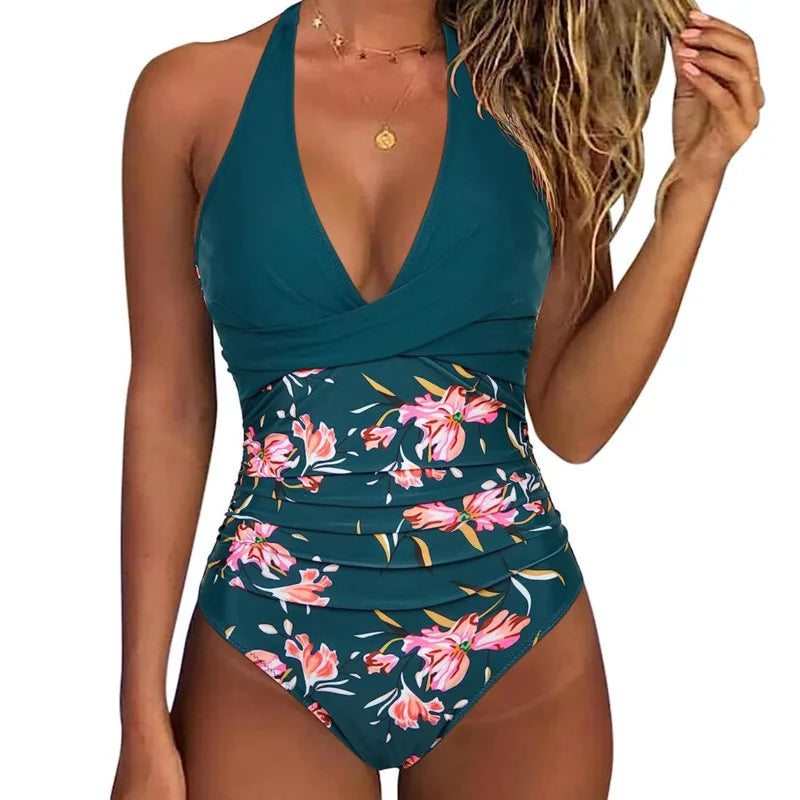 Nala one-shoulder top with V-neckline and various prints