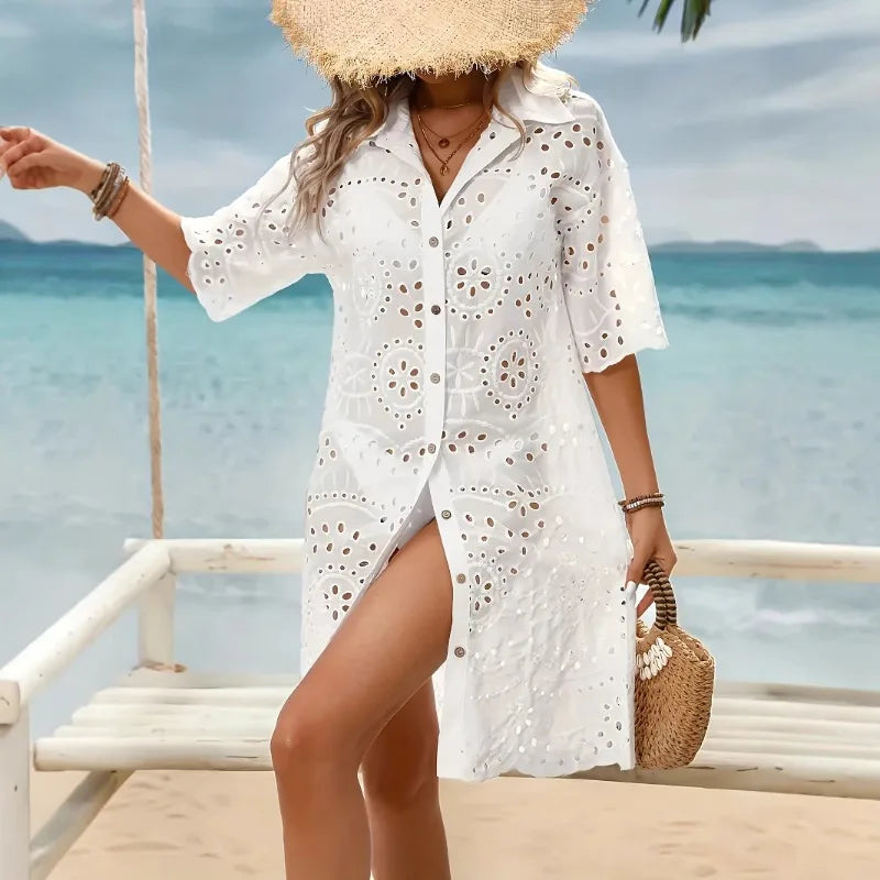 White Grace – Embroidered Beach Cover-Up