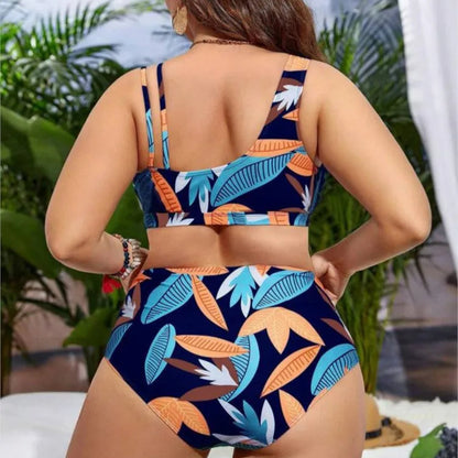 Women's Plus Size V-Neck Colorblock Floral Bikini Set