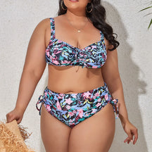 Plus Size Solid One-Piece – Classic V-Neck Ruffle Trim