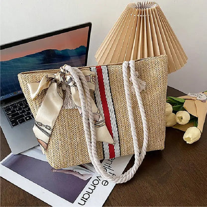 Woven Straw Tote with Rope Handles