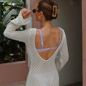 Aura Serena – Long Sheer Knit Cover-Up Dress