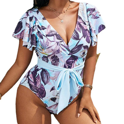 Women's Plus Size Ruffled-Sleeve One-Piece