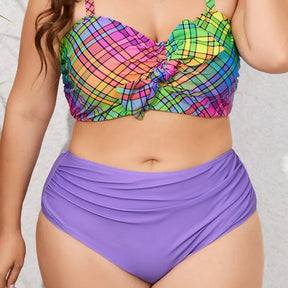 Plus size plaid print bikini