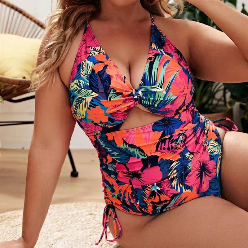 Printed Plus Size One-Piece –  Adjustable V-Back