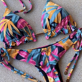 Brazilian Cut Tropical Leaf Print Tie Bikini