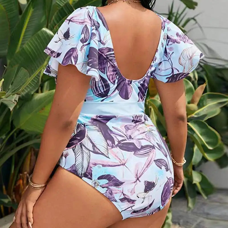 Women's Plus Size Ruffled-Sleeve One-Piece