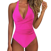 Loly Solid Color Halter One-Piece Swimsuit