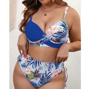 Floral Contrast Wrap Plus Size Bikini