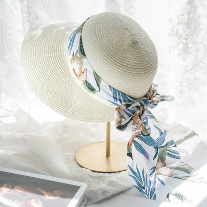 Floral Bow Wide Brim Sun Hat