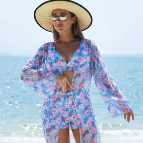 Tropical floral bikini set with beach cover up