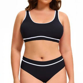 Solid Color Plus Size Bikini – Scoop Neck &amp; Contrast Stripe Trim
