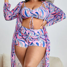 TropiChic 3-Pcs Plus Size Bikini Set with Kimono