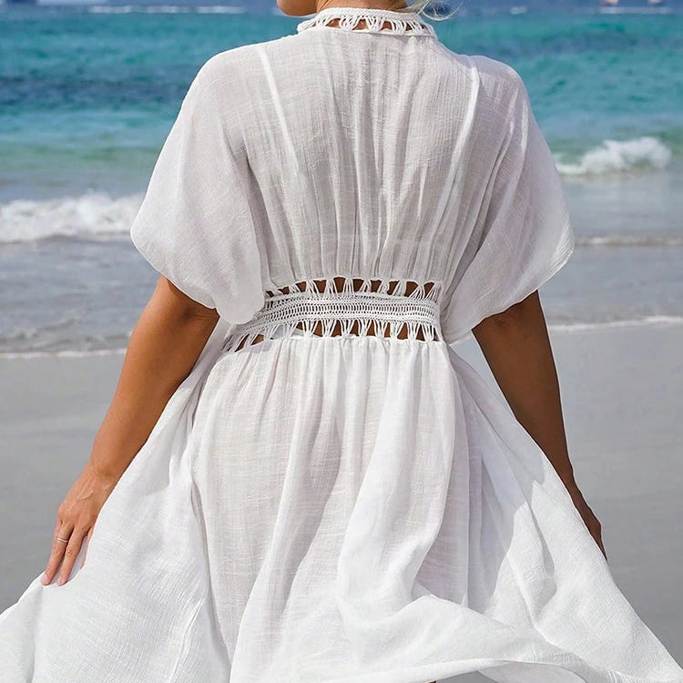 Elegant beach cover-up with crochet details