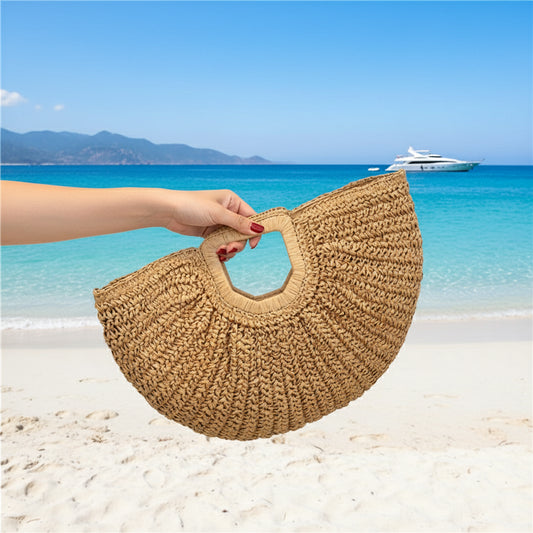 Half-Moon Woven Straw Tote