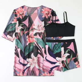 Tropical floral bikini set with beach cover up