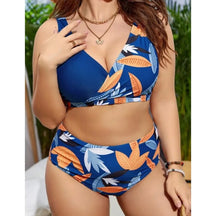 Women's Plus Size V-Neck Colorblock Floral Bikini Set