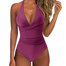 Loly Solid Color Halter One-Piece Swimsuit