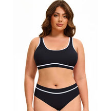 Solid Color Plus Size Bikini – Scoop Neck &amp; Contrast Stripe Trim