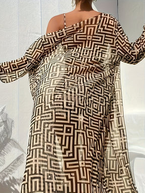 Bikini with geometric print and beach cover up