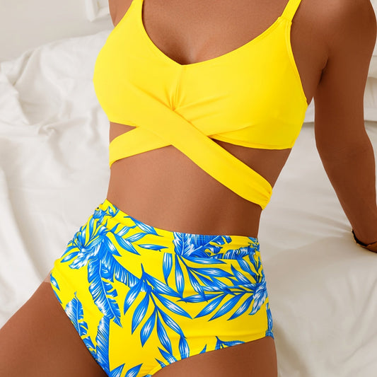 Island Flora – Cross-Strap Ruched Swimwear