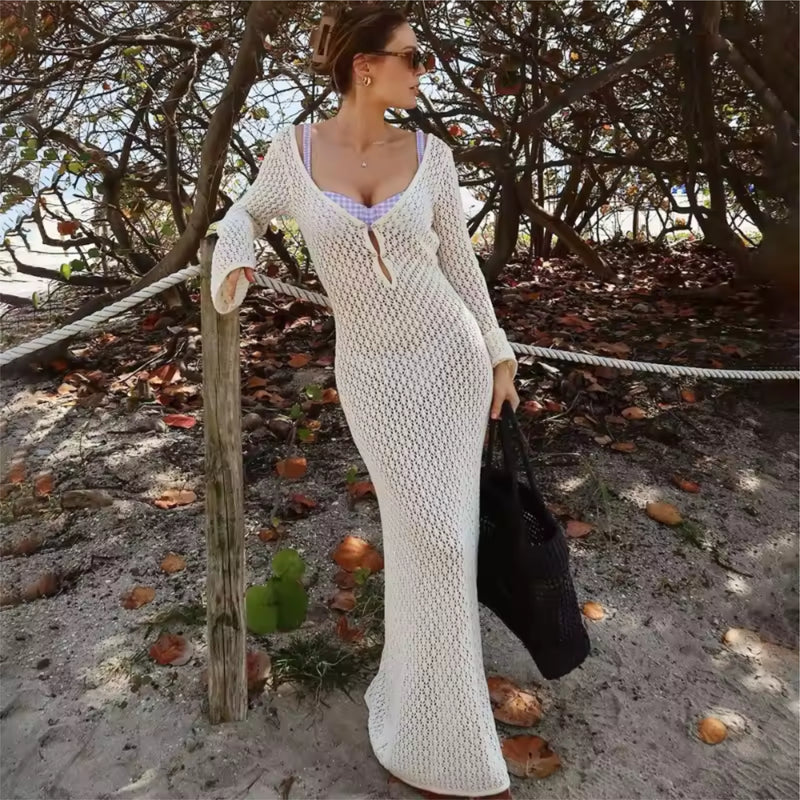 Aura Serena – Long Sheer Knit Cover-Up Dress