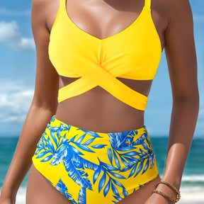 Island Flora – Cross-Strap Ruched Swimwear